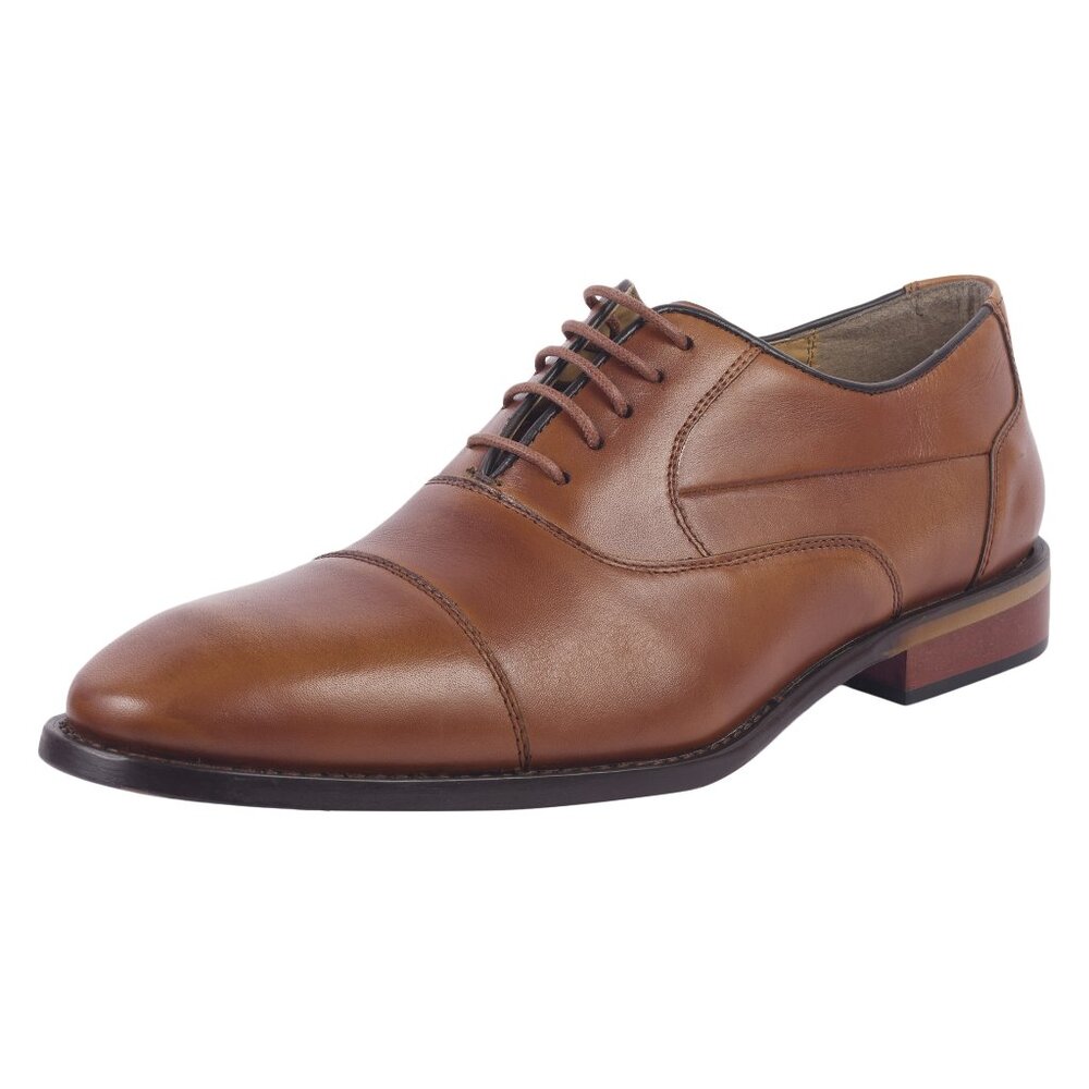 LIBERTYZENO Mens Genuine Leather Lace Up Tan Oxford Dress Shoes